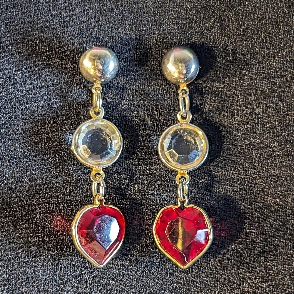 ♥️ Circle 2" Dangle Drop pierced. Earrings, goldtone, light, Valentine's Day